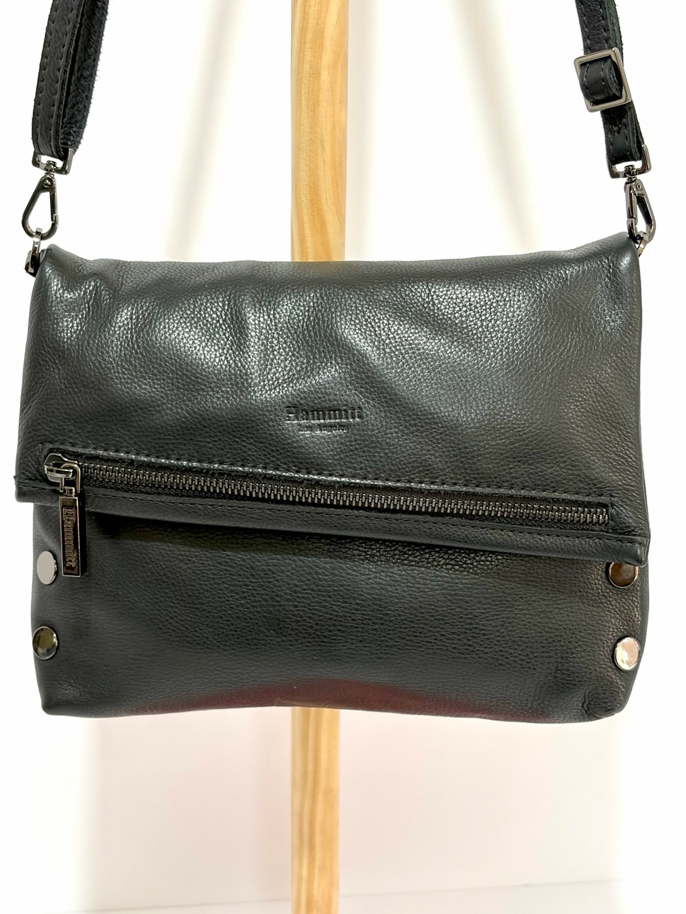 Hammitt VIP Medium Crossbody/Clutch In Black Leather With Gunmetal Hardware